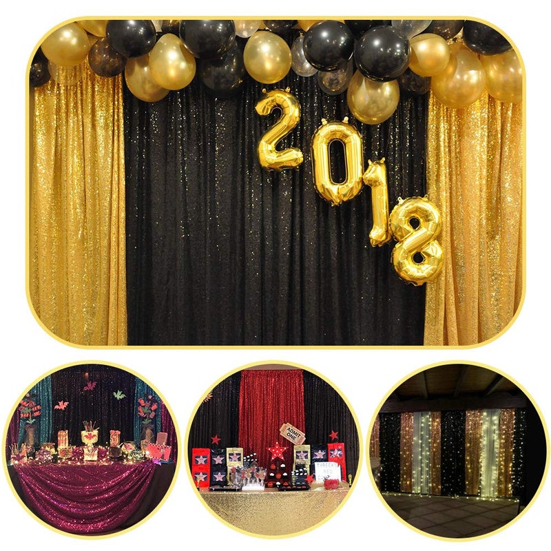 SquarePie Sequin Backdrop 2FT x 8FT 2pcs Black Background Sparkly Curtain for Halloween Party - Image 4